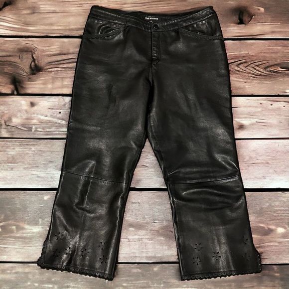 The Wrights Pants - The Wrights Soft Leather Laser Cut Detail Cropped Pants, size 6